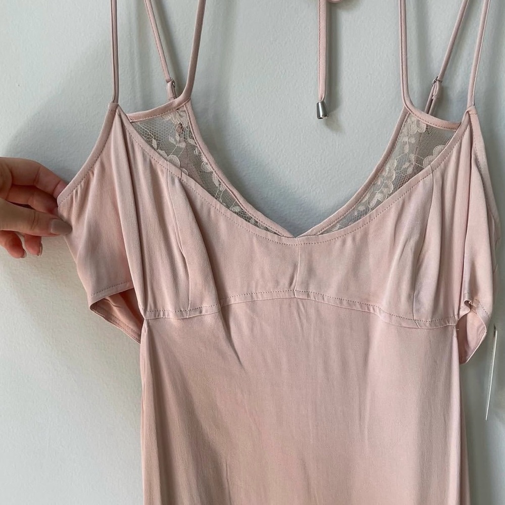 Anthropologie Blush Lace-Trim Midi Slip Dress